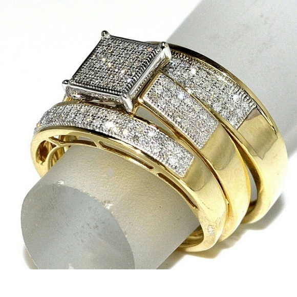 His Her Wedding Rings Trio Men Women 10k Diamond